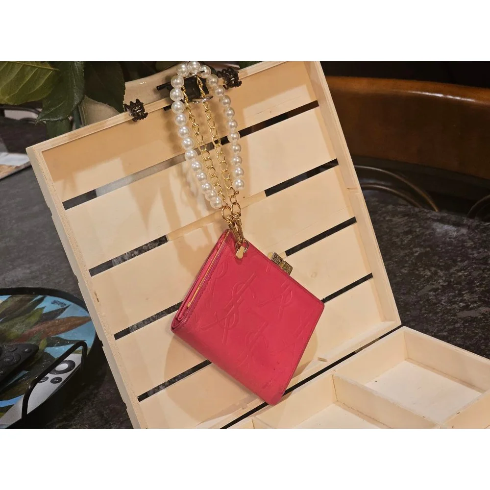YSL Yves Saint Laurent Cassandra Lock Bi-Fold Wallet w/ Wristlet Strap Added